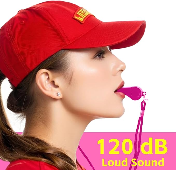 Pink Whistle, Plastic Whistle Emergency with Lanyard and Mouthpiece – Loud Crisp Sound for Coaches, Lifeguard, Teachers, Training, and Outdoor Safety (2 Pack)