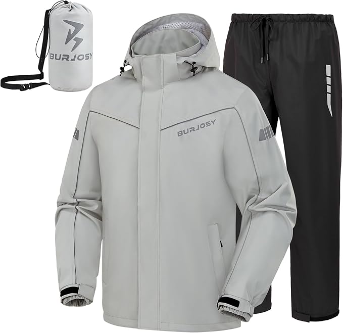 Rain Suit for Men, Packable Waterproof Rain Jacket & Pants, Reflective Raincoat Rain Gear for Outdoor Golf Hiking Fishing