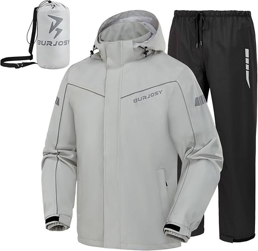 Rain Suit for Men, Packable Waterproof Rain Jacket & Pants, Reflective Raincoat Rain Gear for Outdoor Golf Hiking Fishing