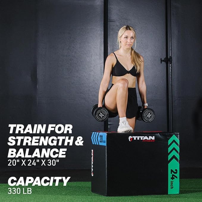 Titan Fitness Heavy Foam Plyometric Box - Pro-Duty HIIT Exercise Foam Plyo Step-Up, Box Squat, Home Garage Gym Training, Youth & Regular Sizes
