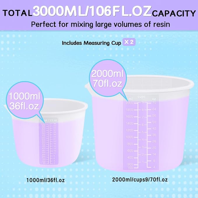 Extra Large Silicone Measuring Bowl Set for Epoxy Resin 2000ml/70fl.oz(9 Cups) & 1000ml/36fl.oz