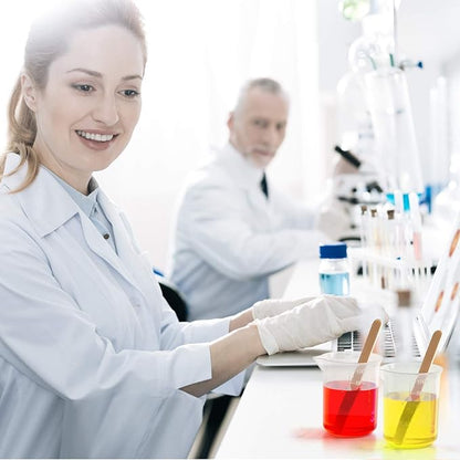 Coopay 12 Pack 100ml/3.4oz Plastic Beakers Epoxy Mixing Cups, Plastic Graduated Cups Clear Multipurpose Measuring Cups with 50 Pack Wooden Stirring Sticks for Resin, Epoxy, Stain, Mixing Paint