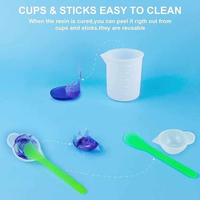 Creahaus Silicone Measuring Cups Tool Kit for Resin, Non-Stick 250 & 100ml Epoxy Mixing Cups, Reusable Resin Supplies with Silicone Mat, Stir Sticks, Pipettes, Cups for Molds, Jewelry Making