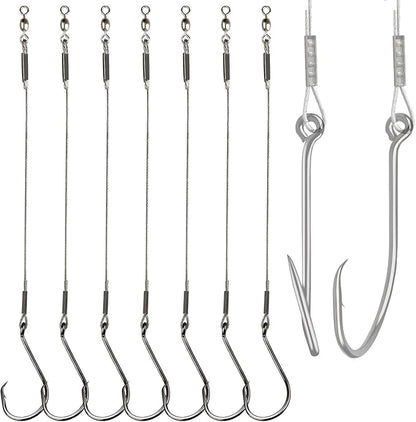 Fishing Hook Rigs 25/50 Pack - Circle Hook 1/0-10/0 with Stainless Steel Leader, Crane Swivel - Heavy Duty Saltwater Rigs for Catfish, Shark, Surf & Bottom Fishing