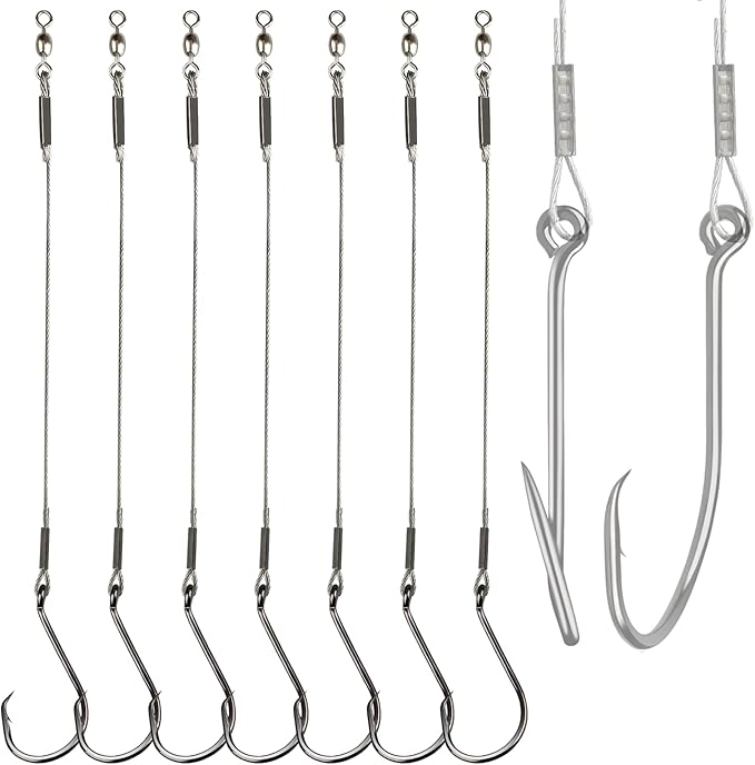 Fishing Hook Rigs 25/50 Pack - Circle Hook 1/0-10/0 with Stainless Steel Leader, Crane Swivel - Heavy Duty Saltwater Rigs for Catfish, Shark, Surf & Bottom Fishing