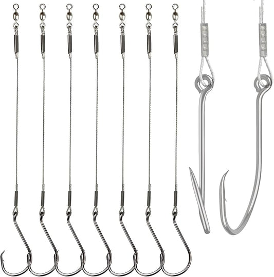 Fishing Hook Rigs 25/50 Pack - Circle Hook 1/0-10/0 with Stainless Steel Leader, Crane Swivel - Heavy Duty Saltwater Rigs for Catfish, Shark, Surf & Bottom Fishing