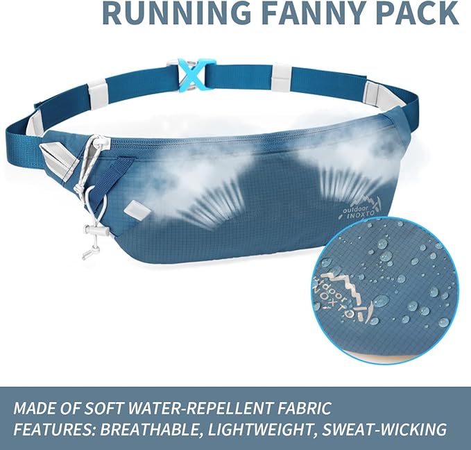 INOXTO Slim Running Belt Fanny Pack for Women and Men Sports Waist Bag Pack with 300ml Water Bottle for Running Walking Cycling Hiking Reflective Running Pouch Belt for All Phones (Dack Blue)