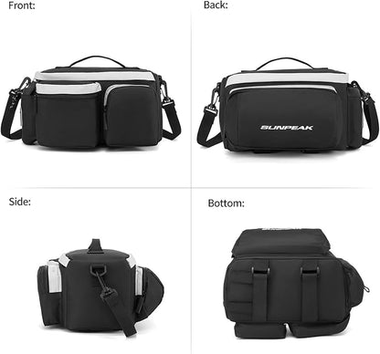 Bike Rear Rack Bag Waterproof Ebike Mountain Bicycle Saddle Bag 12L Cycling Pannier Trunk with Reflector & Shoulder Strap for Commuter Travel Outdoor