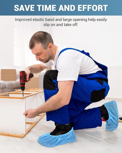 X-Large 200 Count Shoe Covers Disposable Non-Slip, Premium Cloth Boot Covers, Slip-resistant, Durable, Breathable, Non-toxic, Recyclable, Stretchable Fits Up to Size 13 US Men - Blue