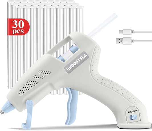 Cordless Hot Glue Gun,20W Glue Gun with 30 Glue Sticks,90S Fast Preheating,2600mAh USB-C Rechargeable Hot Melt Gun for DIY Crafts,Gift Making,Home Repairs & Decoration,Gift Making (White)