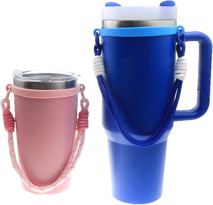 Portable Silicone Cup Sleeve with Adjustable Strap for Coffee Tumblers Water Bottles Beverage Carriers