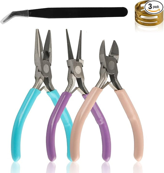 3pcs Jewelry Pliers Set, Jewelry Pliers for Jewelry Making Tools, Needle Nose, Round Nose and Wire Cutters for Jewelry Making Pliers Repair Wire Crafting