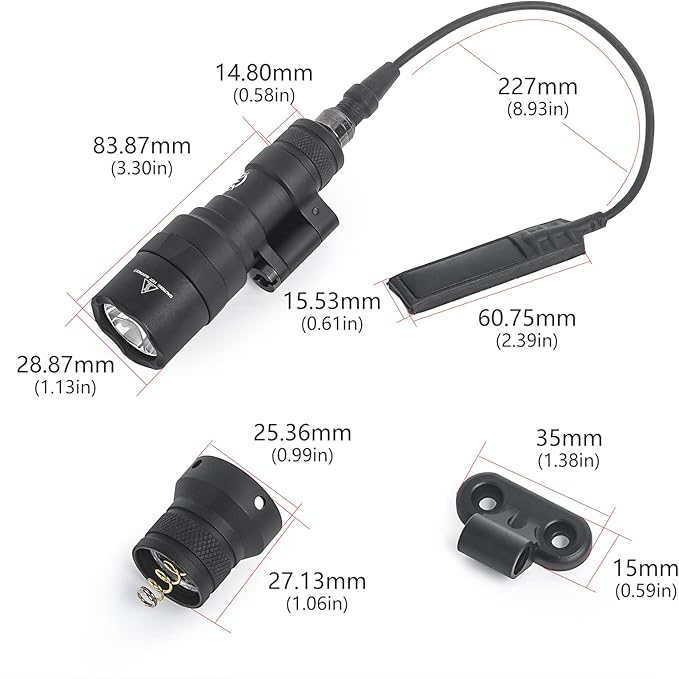 NOBUHIRO M300C 300 Lumens Tactical Flashlight, with Replaceable Mounting Rotating Base, Suitable for 20mm Picatinny & Mlok/Keymod Rail, Include with Remote Pressure & Push Button Switch (M300C)