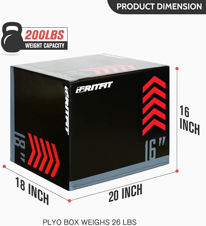 RitFit 3 in 1 Extra Firm Soft Plyo Box Foam Plyometric Box-30”x24”x20”-20"x18"x16" Heavy Duty High Density Foam Jumping Box 3 Sizes with PVC Cover,Platform for Home Gym Fitness, 440lb Weight Capacity