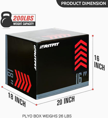 RitFit 3 in 1 Extra Firm Soft Plyo Box Foam Plyometric Box-30”x24”x20”-20"x18"x16" Heavy Duty High Density Foam Jumping Box 3 Sizes with PVC Cover,Platform for Home Gym Fitness, 440lb Weight Capacity