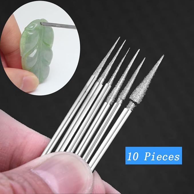 Luo ke 10 Pcs Tapered iamond Burr - 3/32'' Shank Cone Shape Diamond Burs Stone Carving Bits for Rotary Tools includes Dremel (D Type)