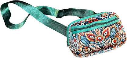 Yewande&co Neoprene Fanny Pack Belt Bag – Lightweight Waterproof Waist Bag with Adjustable Strap, 3 Zippered Pockets, Crossbody Belt Bag for Travel, African Design Crossbody Bags (Fire)