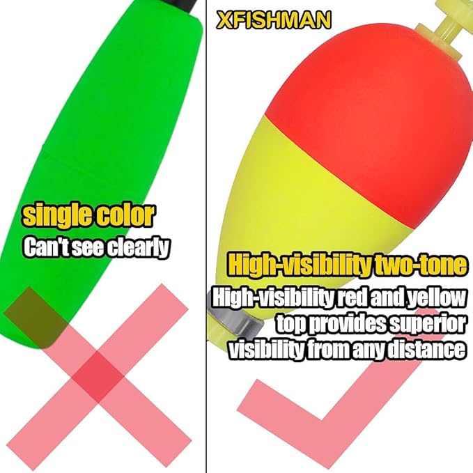 XFISHMAN Weighted-Bobbers-for-Fishing-Floats-Bouy Slip Bobber Fishing Corks Kit Crappie Bluegills Panfish Catfish Hand Made Foam Float 1 Inch 2 in 8-12 Pack