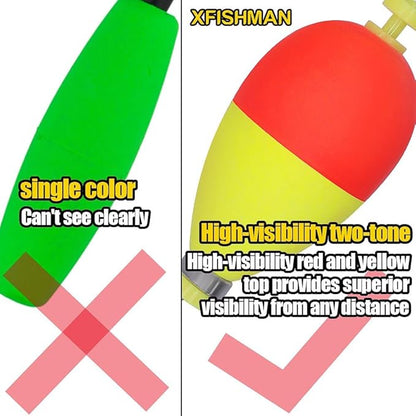 XFISHMAN Weighted-Bobbers-for-Fishing-Floats-Bouy Slip Bobber Fishing Corks Kit Crappie Bluegills Panfish Catfish Hand Made Foam Float 1 Inch 2 in 8-12 Pack