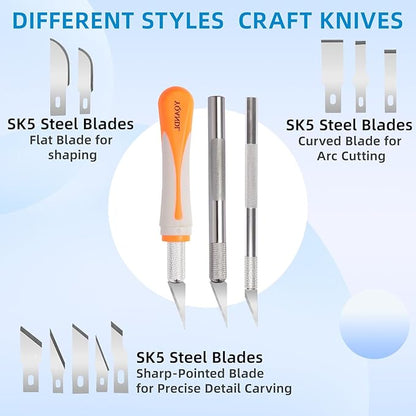 16-Piece Exacto Knife Set: 3 Hobby Knives &13 Industrial-Grade SK5 Steel Blades - Professional Craft Knife Set for DIY, Leather Craft, Pumpkin