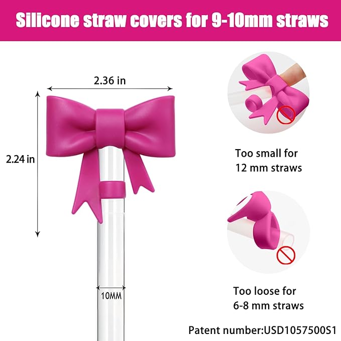 4Pcs Silicone Straw Toppers Covers for Stanley Cups 40/30oz 10mm(0.4in) Dust-Proof Bow Straw Covers Toppers Suitbale for Stanley Cup Accessories Reusable Straws Caps (Purple Rose Red)