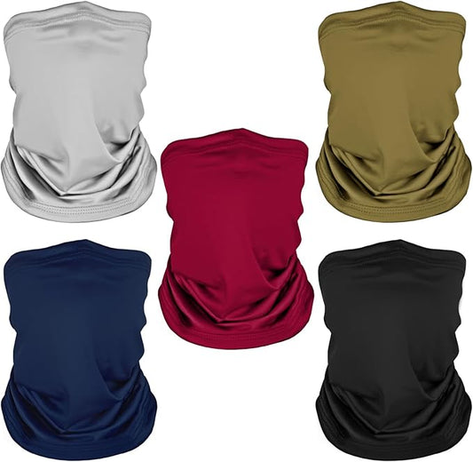 5 Pack Neck Gaiter Face Cover for UV Sun Protection, Dustproof Breathable Cooling Gator for Men Women Outdoor Sports