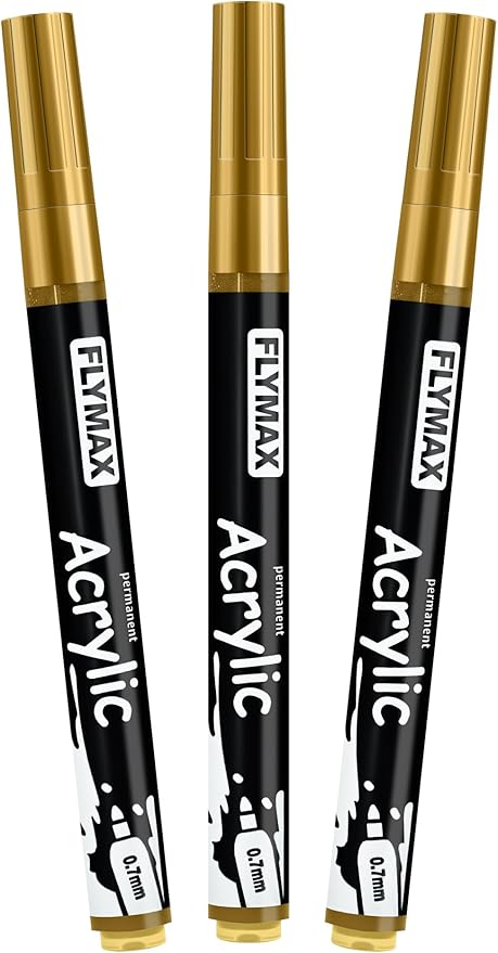 Gold Marker Paint Pens - Permanent Marker Pens Gold Acrylic Paint Water-Based 0.7mm Fine Tip Waterproof Quick-Drying (3 in 1Pack)