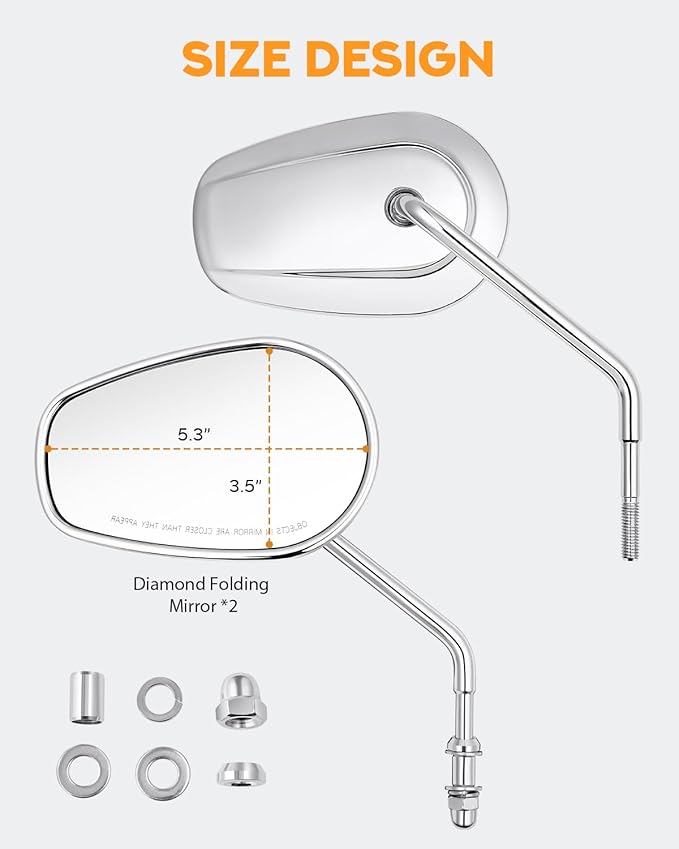 PBYMT Motorcycle Rear View Mirrors M8 Chrome Motorcycle Mirrors 360 Degree Adjustment Side Mirror Compatible with Harley Sportster Touring Dyna Softail Road King Street Glide 1982-2023