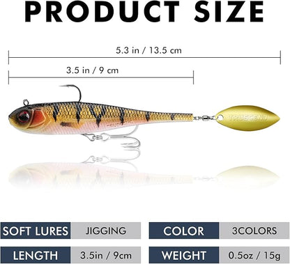 TRUSCEND Easy Catch Pre-Rigged Soft Lures, Unique Vibrating Swim Action and Trembly Sinking Move for More Bites, Amazing Soft Swimbait for Family Fishing, Fishing Lures for Bass Trout Crappie Walleye