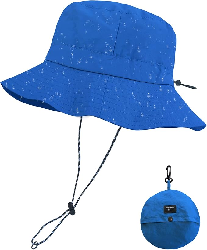 PFFY Quick Dry Waterproof Packable Bucket Hat for Women Men Outdoor Sun Hats with Detachable Chin Strap