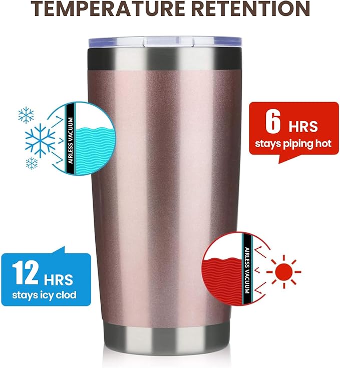 MEWAY 20oz Tumbler 12 Pack Double Wall Vacuum Insulated Travel Mug Bulk, Stainless Steel Tumblers with Lid and Straw, Durable Powder Coated Coffee Cups for Cold & Hot Drinks (Rose Gold, 12)