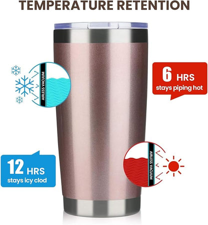 MEWAY 20oz Tumbler 12 Pack Double Wall Vacuum Insulated Travel Mug Bulk, Stainless Steel Tumblers with Lid and Straw, Durable Powder Coated Coffee Cups for Cold & Hot Drinks (Rose Gold, 12)