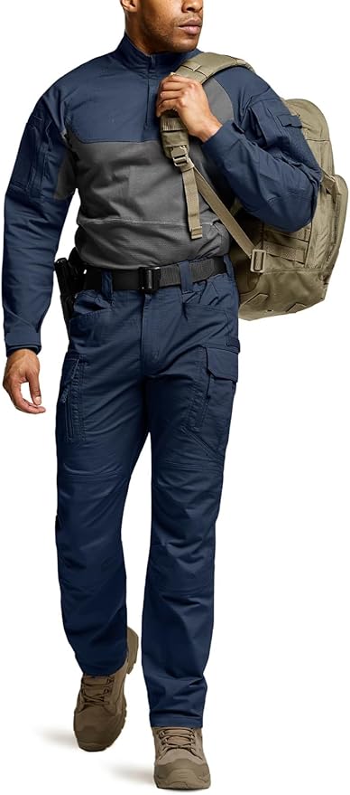 CQR Men's Flex Stretch Tactical Pants, Water Resistant Ripstop Cargo Pants, Lightweight EDC Outdoor Work Hiking Pants