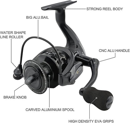 Spinning Fishing Reels 12+1BB Ultra Lightweight Carved Aluminum Spool Reels Affordable Smooth Spinning Reels