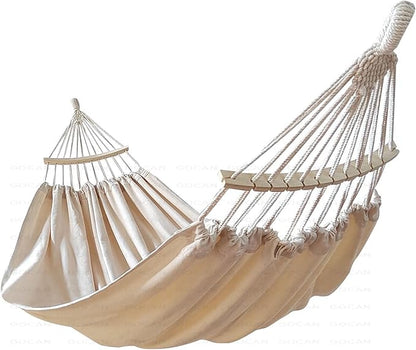 Double Hammock 2 Person Extra Large 220x150cm Total Length 330cm Load 500lb Canvas Cotton Hammock for Patio Porch Garden Backyard Lounging Outdoor and Indoor with Removable Spreader bar