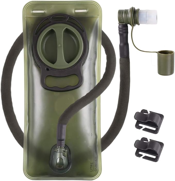 2L Hydration Bladder, BPA Free Water Bladder for Hiking Backpack 2 Liter Military Green Water Storage Bag with Insulated Tube, Hydration Back Pack Replacement for Outdoor Camping Running Cycling