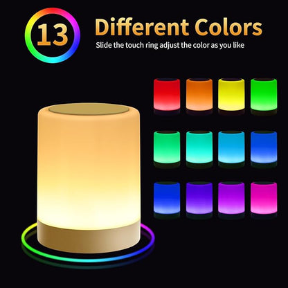 OORUN Touch Bedside Table Lamp,13 RGB Colors & 5 Brightness, USB Rechargeable Desk Lamp, Remote Control Dimmable Light with RGB Color Changing,Portable Lamp for Baby (Gold)