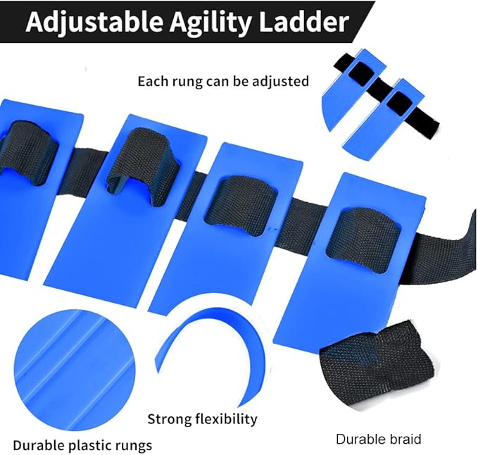 TNZMART Agility Ladder and Disc Cones Training Set Adjustable Rungs Training Ladder with 10 Plastic Sport Cones for Training