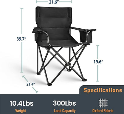 2 Pack Camping Chair Folding Heavy Duty with Cup Holder & Cooler Bag, Oversized Portable Lawn Chair for Adults, Tall and Lightweight, 300 lbs Capacity, for Beach, Fishing, Sports, Travel