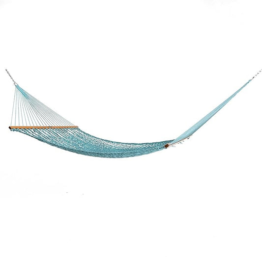 Original Pawleys Island Large Teal DuraCord Rope Hammock – 13 ft. x 55 in., 2-Person, 450 lb Capacity, Oak Spreader Bar, Zinc-Plated Hardware, Handcrafted in The USA