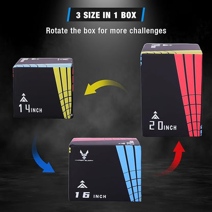 Modern-Depo 3 in 1 Plyometric Jump Box with High Density Foam | Fitness Plyo Box Jumps Height Adjustable 30/24/20, 24/20/16, 20/16/14, 1614/12 Inch for Home Gym, 440lb Weight Capacity