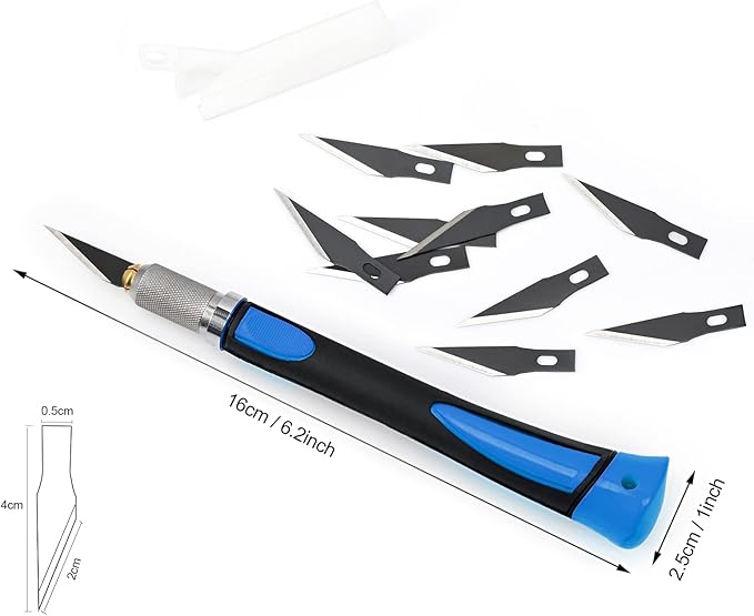 EHDIS Precision Hobby Knife Set Utility Craft Knife Kit with 10PCS Blades for Art, Working-Stencil, Scoring, Scrapbooking, Architecture Modeling, Crafting-Blue