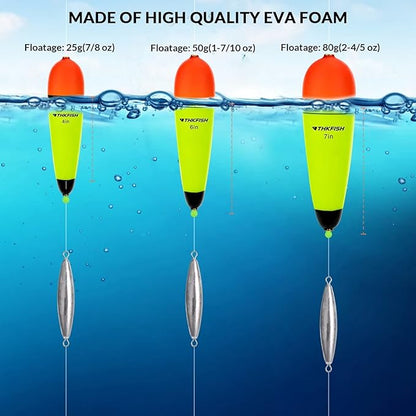THKFISH Slip Bobbers Floats EVA-Slider-Bobbers Slip Corks for Sea Fishing Catfish Bobbers Assortment Freshwater 4PCS 4", 6", 7"
