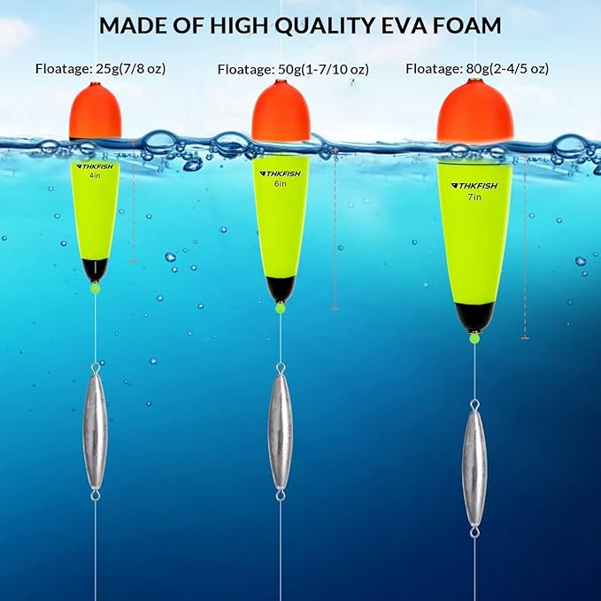 THKFISH Slip Bobbers Floats EVA-Slider-Bobbers Slip Corks for Sea Fishing Catfish Bobbers Assortment Freshwater 4PCS 4", 6", 7"