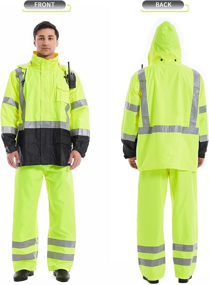 SKSAFETY Hi Vis Reflective Rain suits for Men Waterproof - High Vis Safety Rain Jacket, High Visibility Raincoat for Men