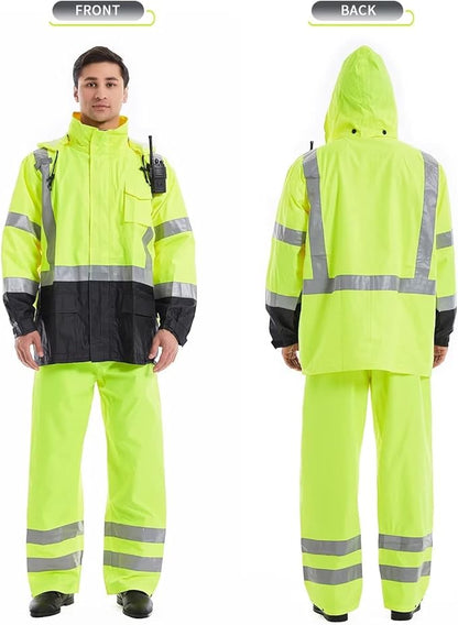 SKSAFETY Hi Vis Reflective Rain suits for Men Waterproof - High Vis Safety Rain Jacket, High Visibility Raincoat for Men