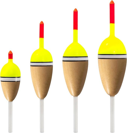 Alwonder 4-Pack Bobbers for Fishing, Buoyant Balsa Wood Body Slip Bobbers Floats, Oval High Sensitive Slip Bobber for Fishing Crappie Bluegill Trout Bass Panfish Catfish Walleye