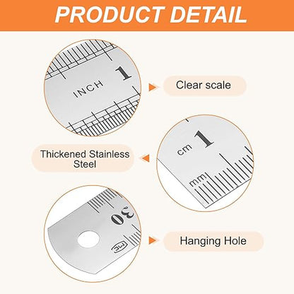 HARFINGTON 12 Pcs Steel Ruler 12" x1-1/32 Machinist Metal Ruler Carbon Steel Metric Straight Edge Measuring Tools 0.4mm Thick for Engineering Architect Drawing Home Office