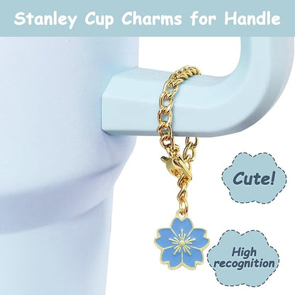 Stanley Cup Accessories Set,Including 2 Pcs 0.4in Straw Cover, 1 Silicone Spill-Proof Stopper Set of 3, 1 Cute Flower Handle Charm, 1 Silicone Boot Fits Stanley 40&30 Oz Tumbler (Blue)
