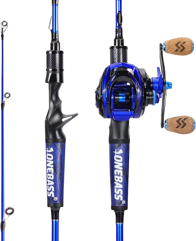 One Bass Fishing Rod and Reel Combo, IM7 Graphite 2 Pc Blank Baitcasting Combo, Spinning Rod with Super Polymer Handle